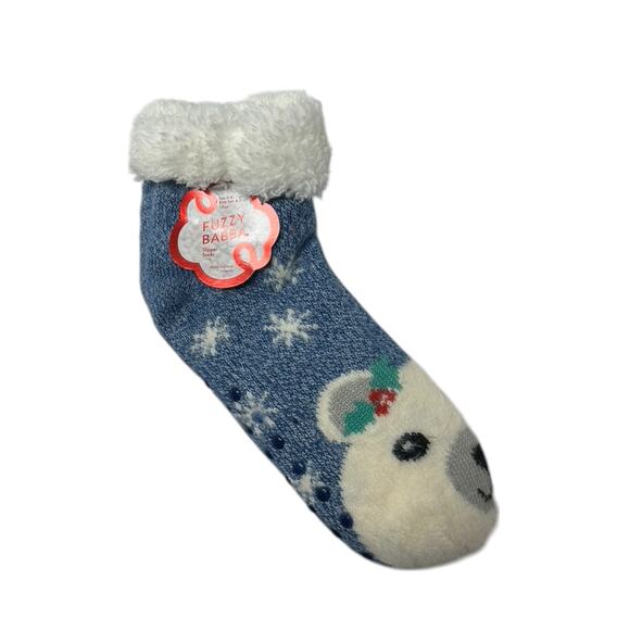 FUZZY BABBA Slipper Socks Blue Snowflake & Polar Bear Women's Shoe Sz 4-10 New - Picture 1 of 7
